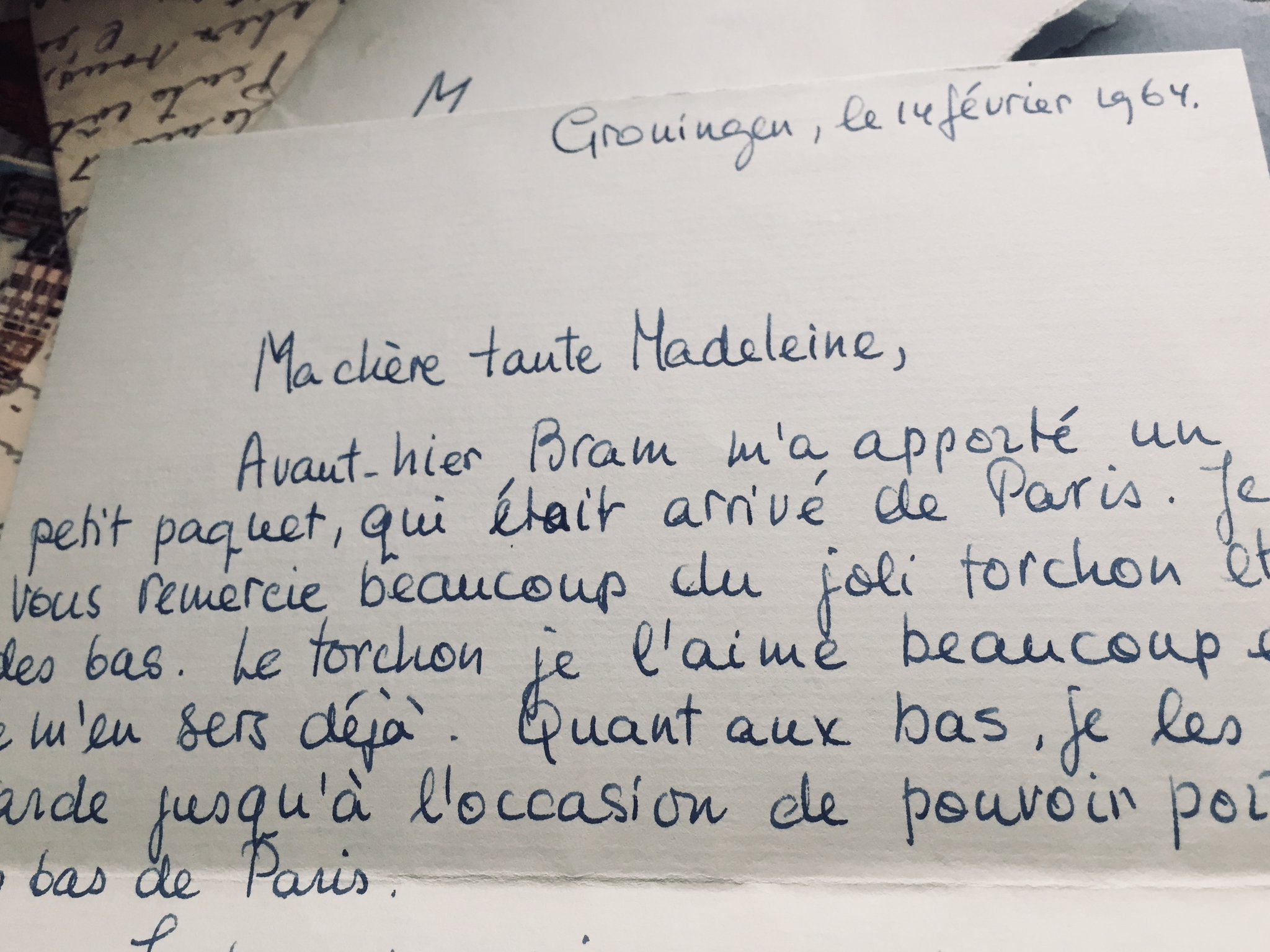 Puis en 1964, c'est Nellie qui écrit à Madeleine depuis Groningen : "Ma chère tante Madeleine" https://t.co/3kQNwWDXiA